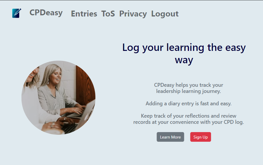 Screenshot of the CPD log in action